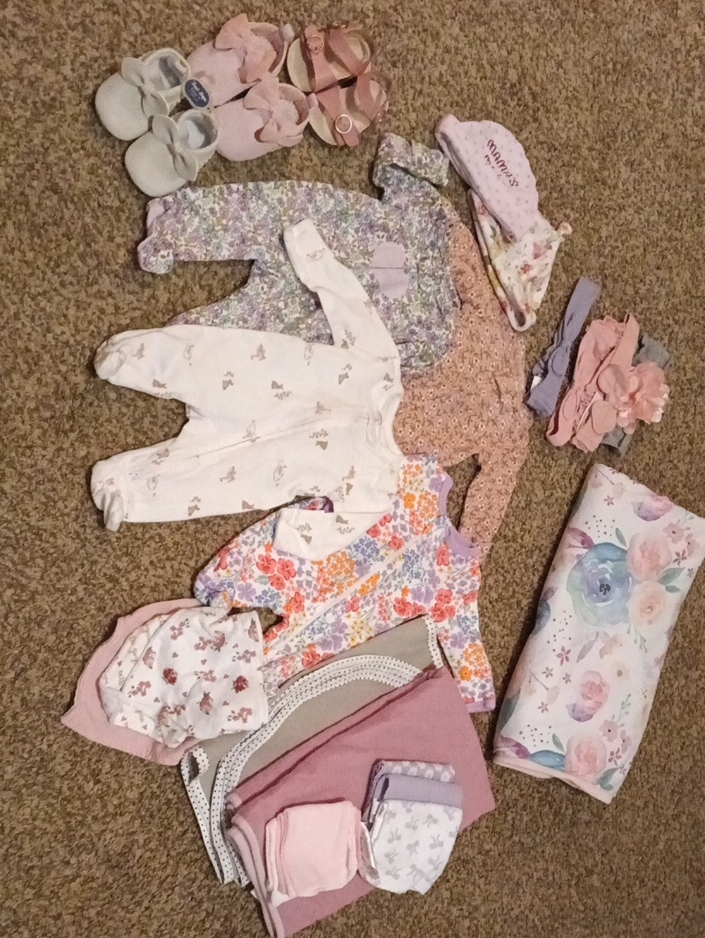 Baby Girls Pink Floral & Pastel Sleepwear and Accessories Set